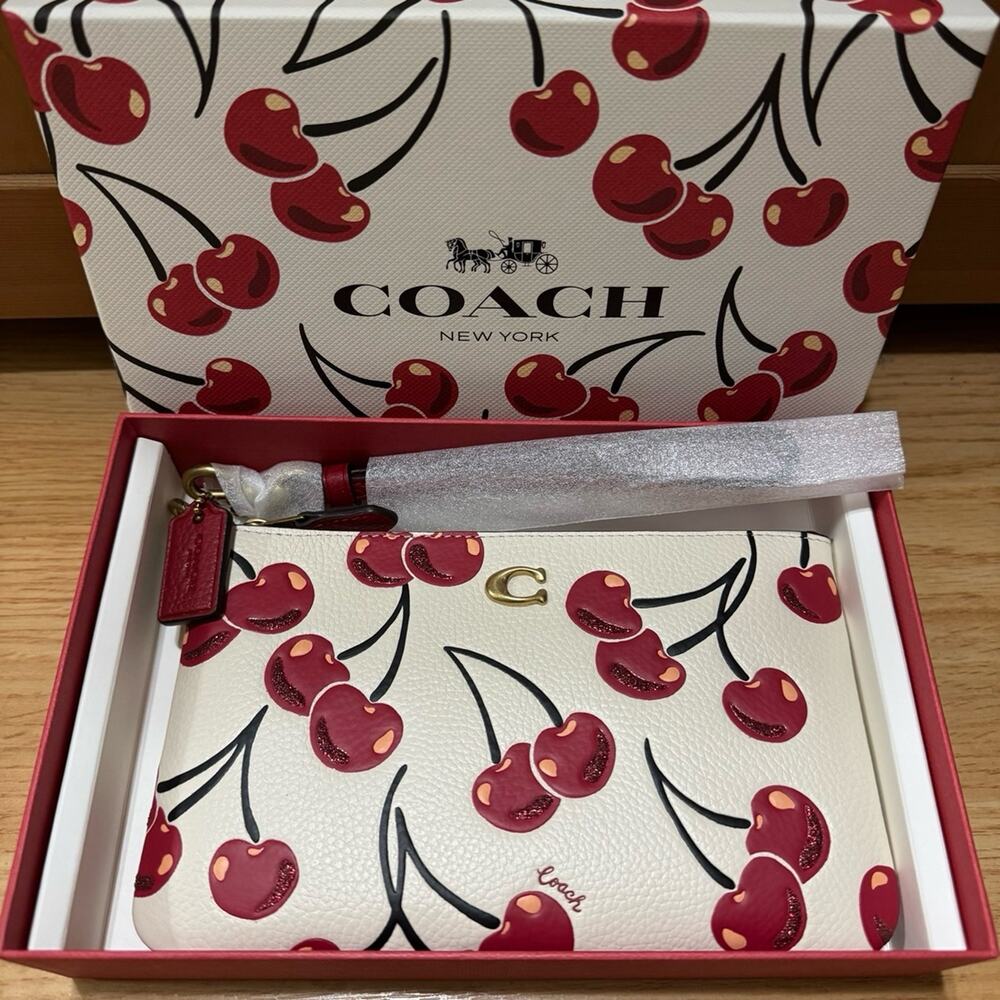 Coach Cherry Print Wristlet Wallet - White/Red